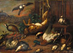 Manner of Melchior de Hondecoeter (Dutch, 1636-1695) Still Life with Fowl and Game